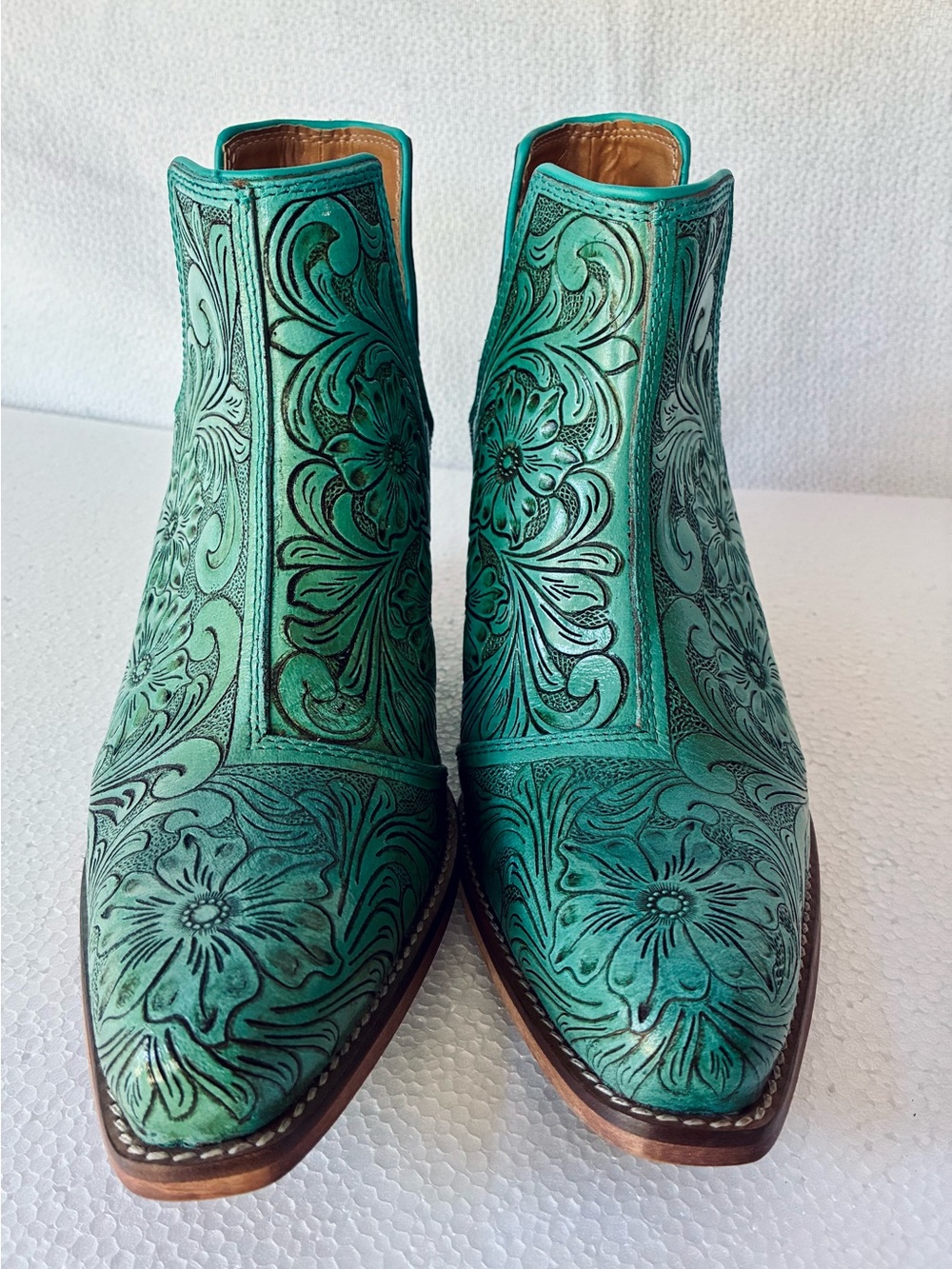 Myra Bag Turquoise Floral Tooled Leather Ankle Booties - Picture 8 of 16